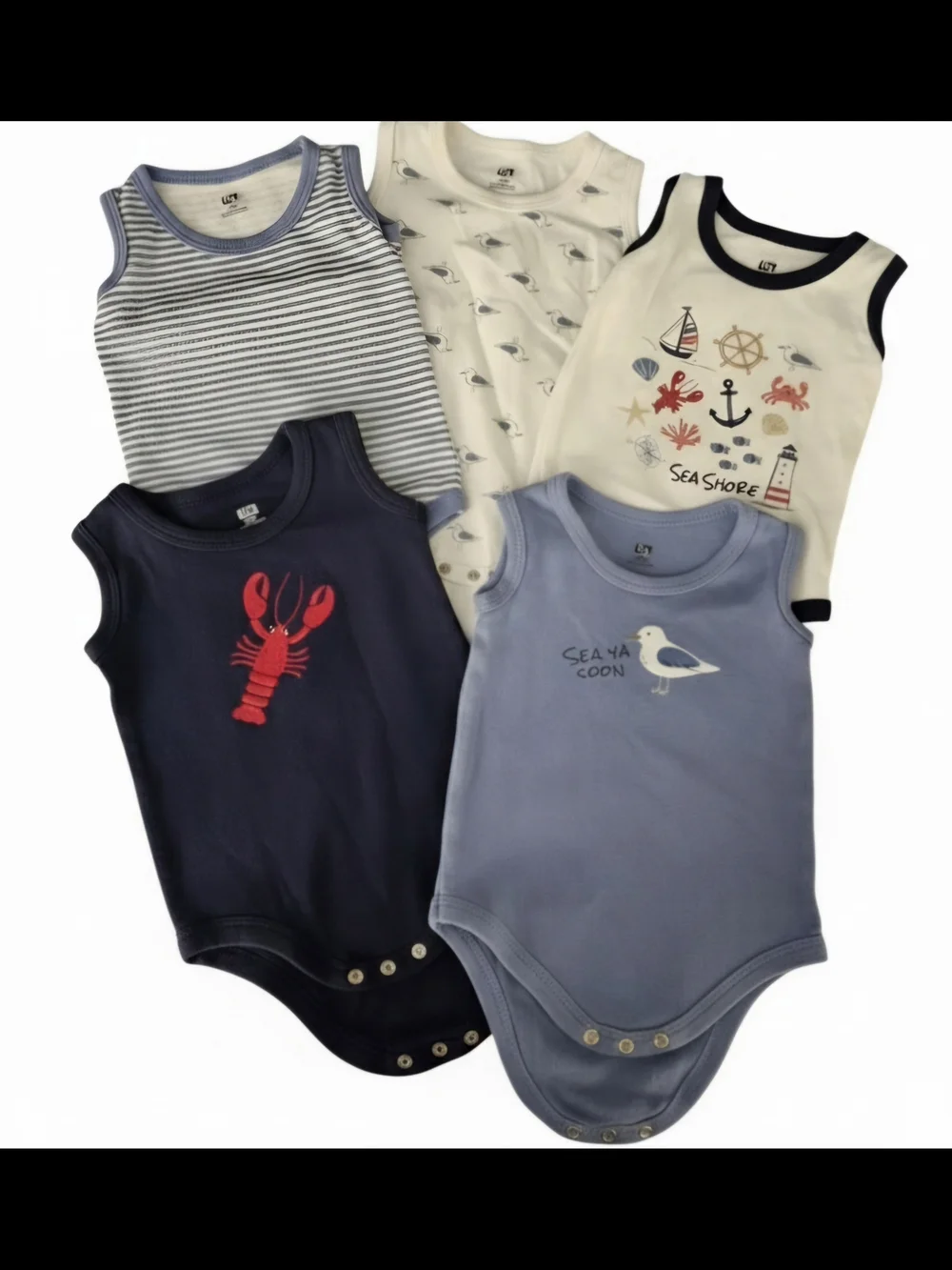 Hudson Baby Nautical Sleeveless Bodysuit Bundle - 5 Pack
